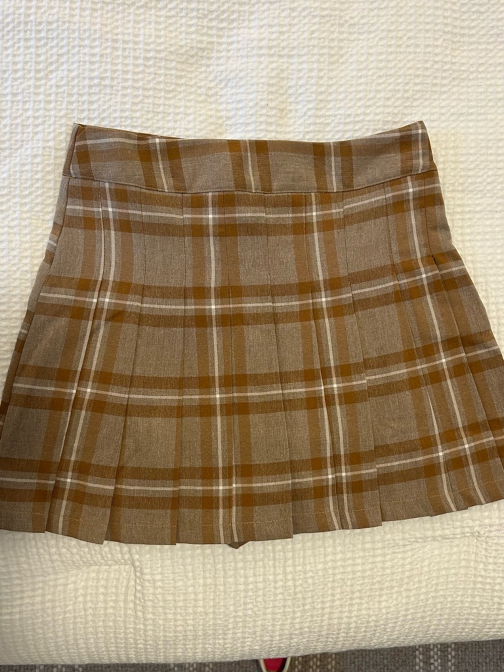 Plaid Pleated Mini Skirt in Brown and Tan